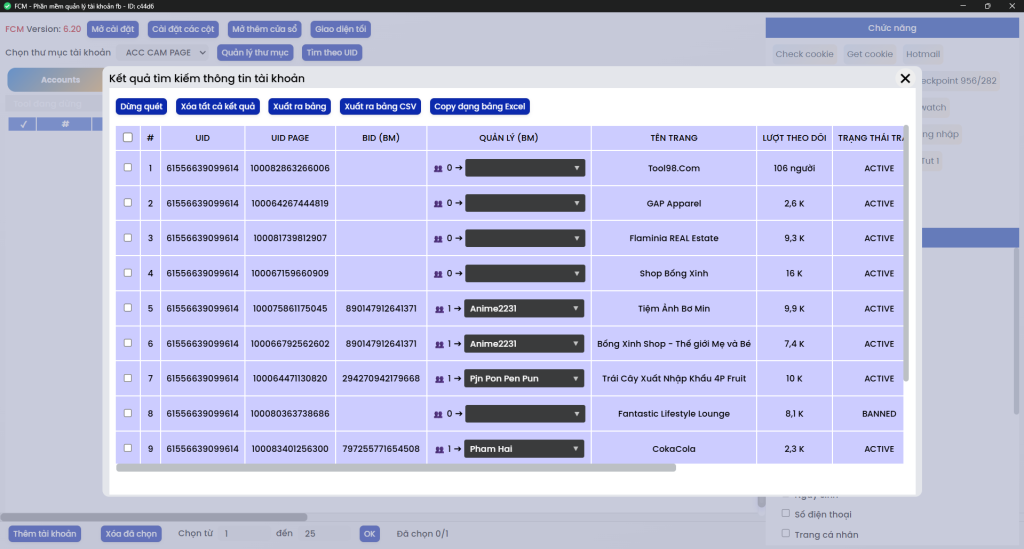 Quét Page không còn khó đã co FCM lo! 
Chi tiết dữ liệu quét Page